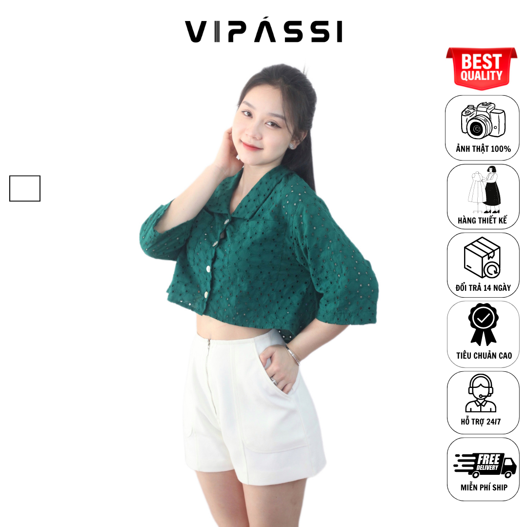 VIPÁSSI Quần Short Nữ Chữ A 2 Lớp Cotton Trắng Hai Túi Lớn Dây Kéo Sắt