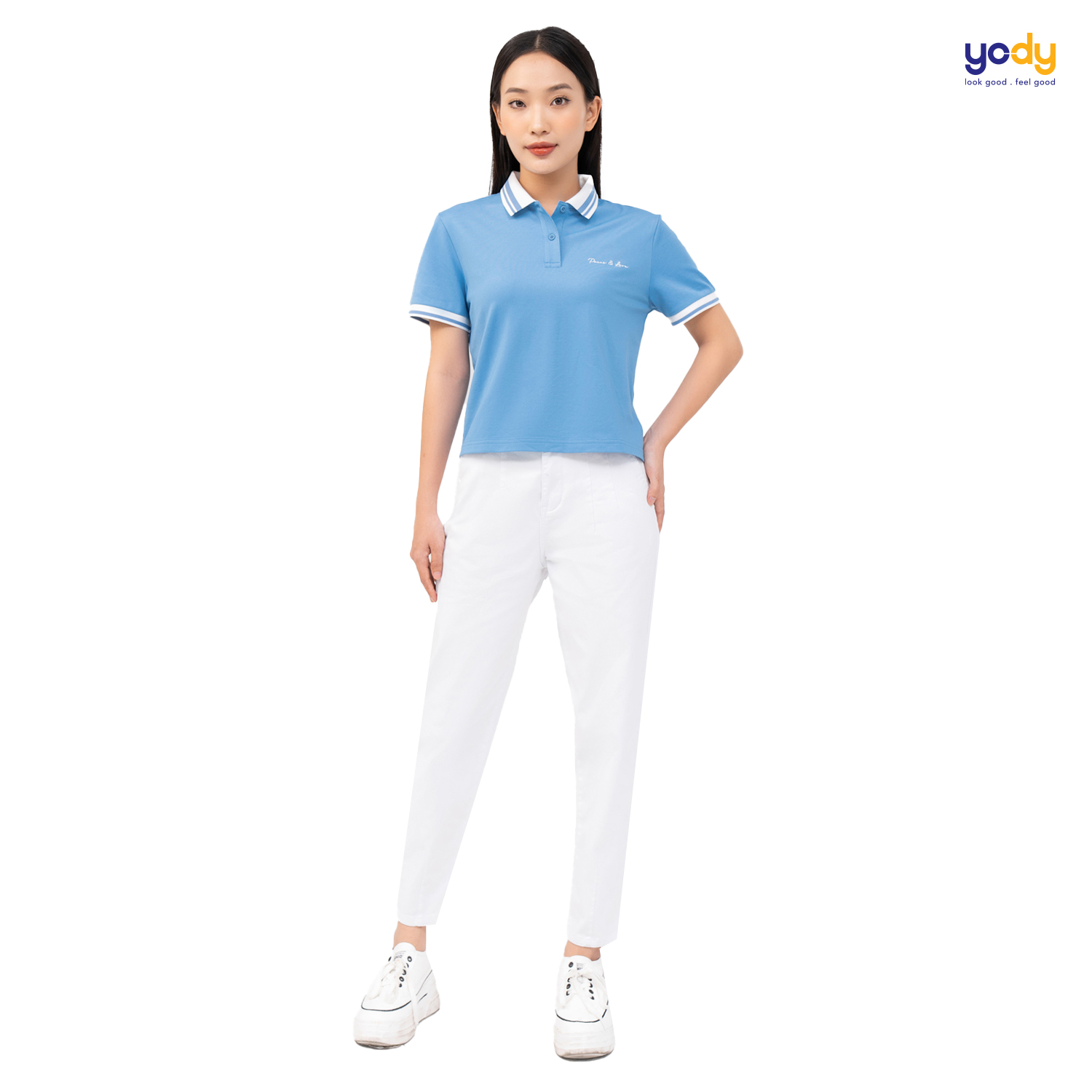Áo polo croptop nữ YODY vải mắt chim, phối bo trẻ trung, năng động APN6142