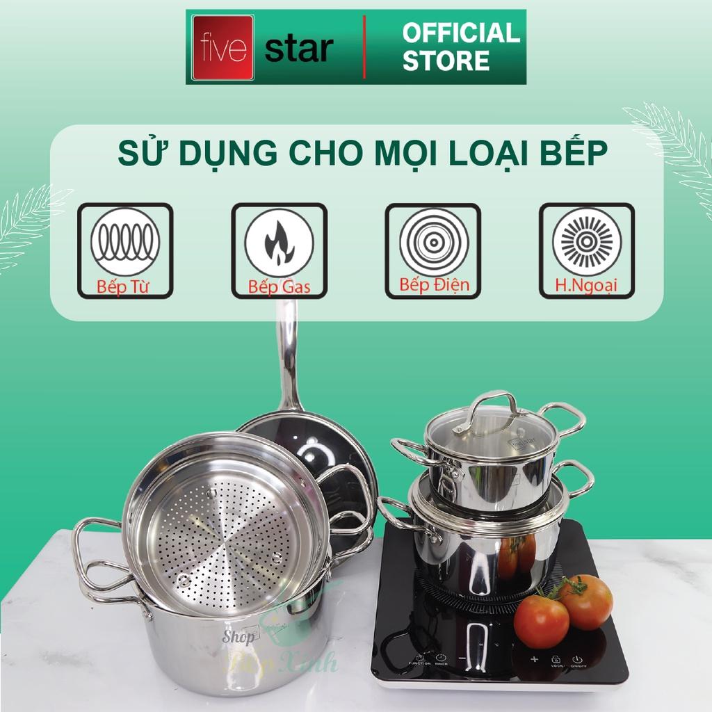 Bộ nồi chảo 3 lớp đáy liền inox 304 cao cấp Fivestar Plus dùng được mọi bếp , bảo hành 25 năm