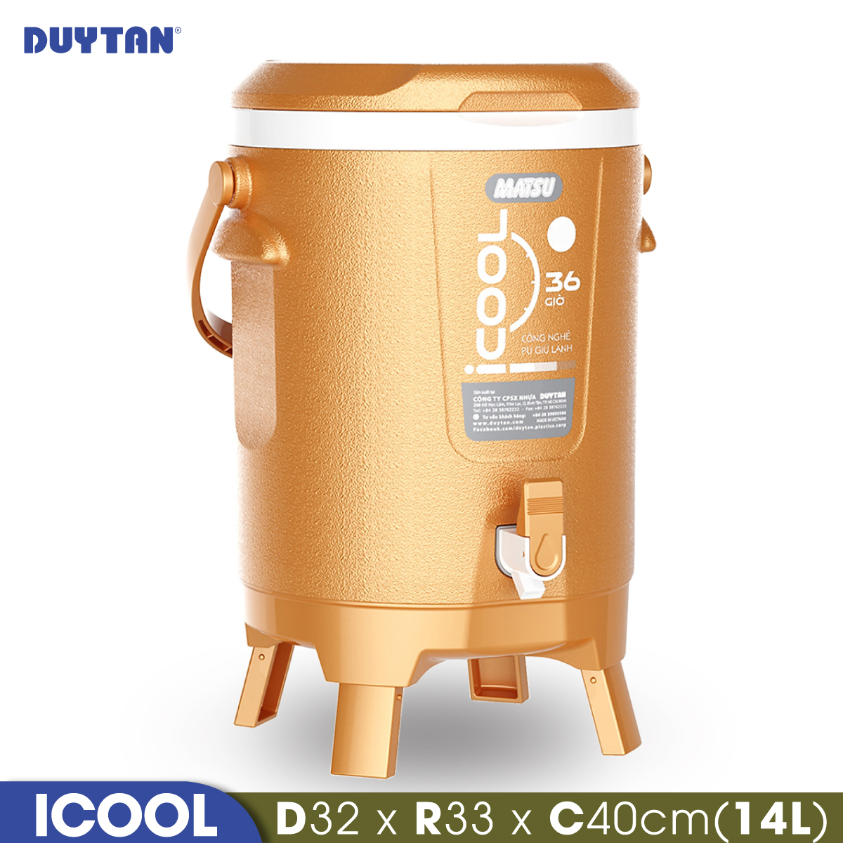 Bình đá giữ nhiệt nhựa Duy Tân Icool 14 lít (32 x 33 x 40 cm) - 05295 - Hàng chính hãng