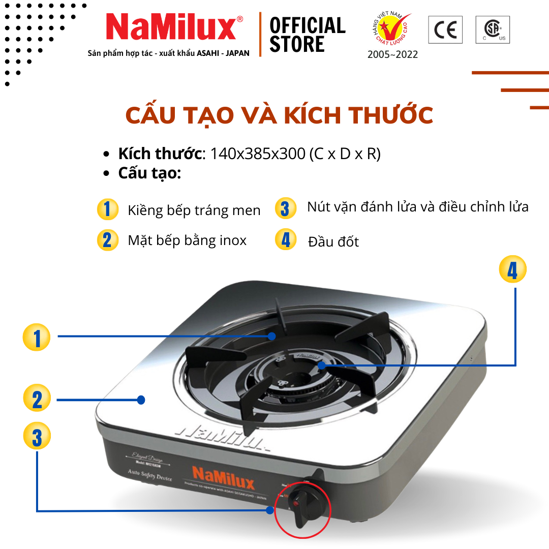 Bếp Gas Đơn Cao Cấp NaMilux NH-210ASM│Cảm Ứng Tự Động Ngắt Gas│Lượng Gas Tiêu Thụ Tối Đa 215g/giờ│Hàng Chính Hãng