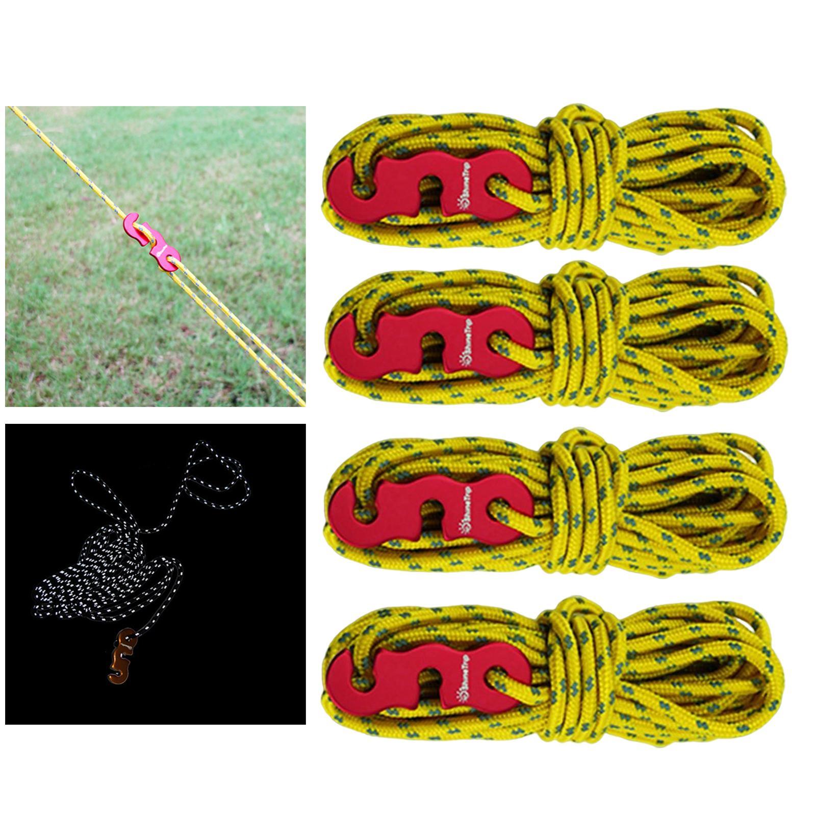 4 Pieces Tent Rope 3mm Diameter with Cord Adjuster Camping Rope for Hiking Accessories
