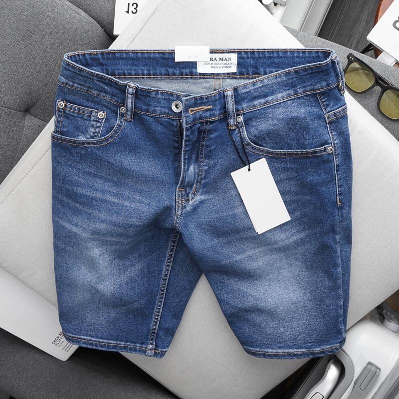 Quần short nam xanh trơn slimfit chất jean co giãn hàng vnxk cao cấp