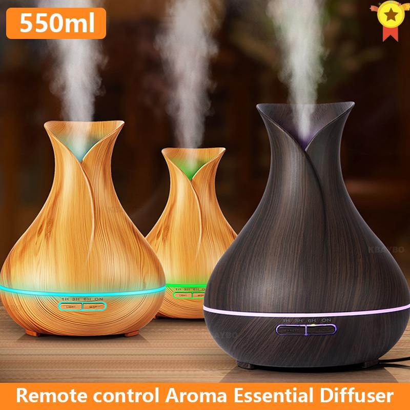 Mới 550Ml Tinh Máy Khuếch Tán Tinh Dầu Siêu Âm Thanh USB Máy Tạo Độ Ẩm Không Khí Có Đèn LED 7 Màu Đèn Điều Khiển Từ Xa Văn Phòng Nhà difusor