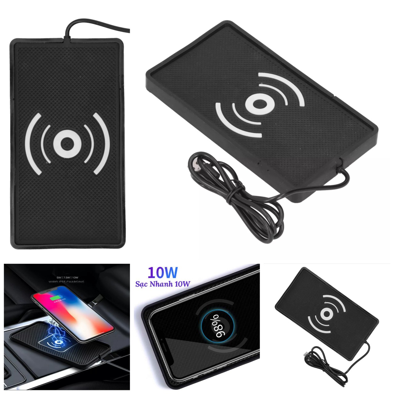 Bộ đế sạc nhanh không dây Qi 10W thông minh có đệm chống sốc dùng trong xe hơi văn phòng mẫu mới, phụ kiện ô tô