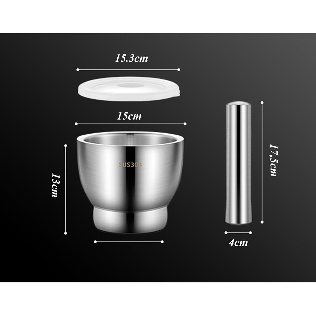 Bộ cối chày Inox 304 Anshin siêu lớn - đường kính 15cm - bảo hành trọn đời không han gỉ