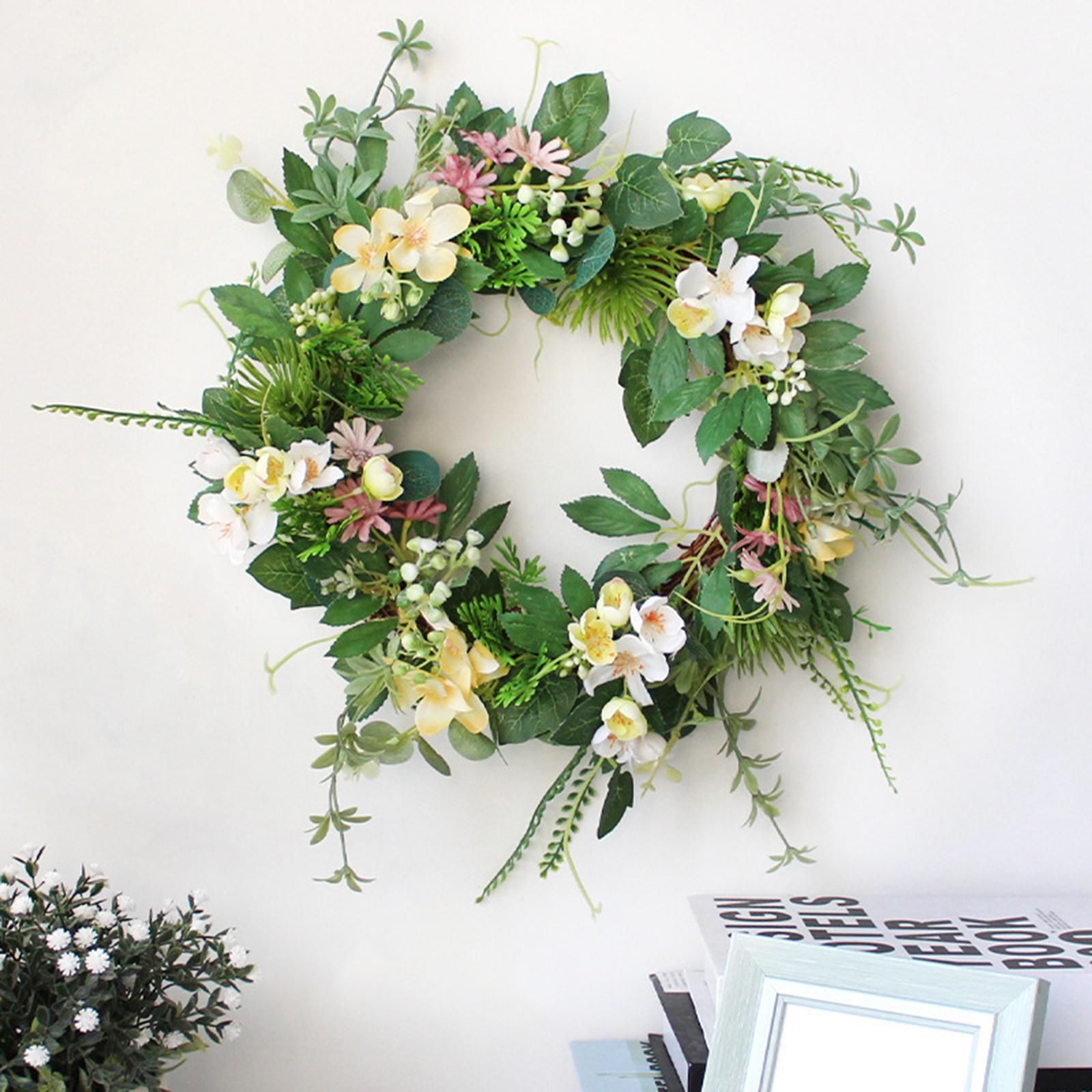 Front Door Wreath Garland Green Leaf Welcome Sign for Home Farmhouse Decor