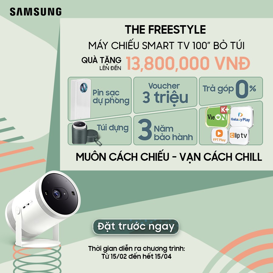 Máy chiếu Smart TV Samsung 100 inch bỏ túi The Freestyle - SP-LSP3BLAXXV