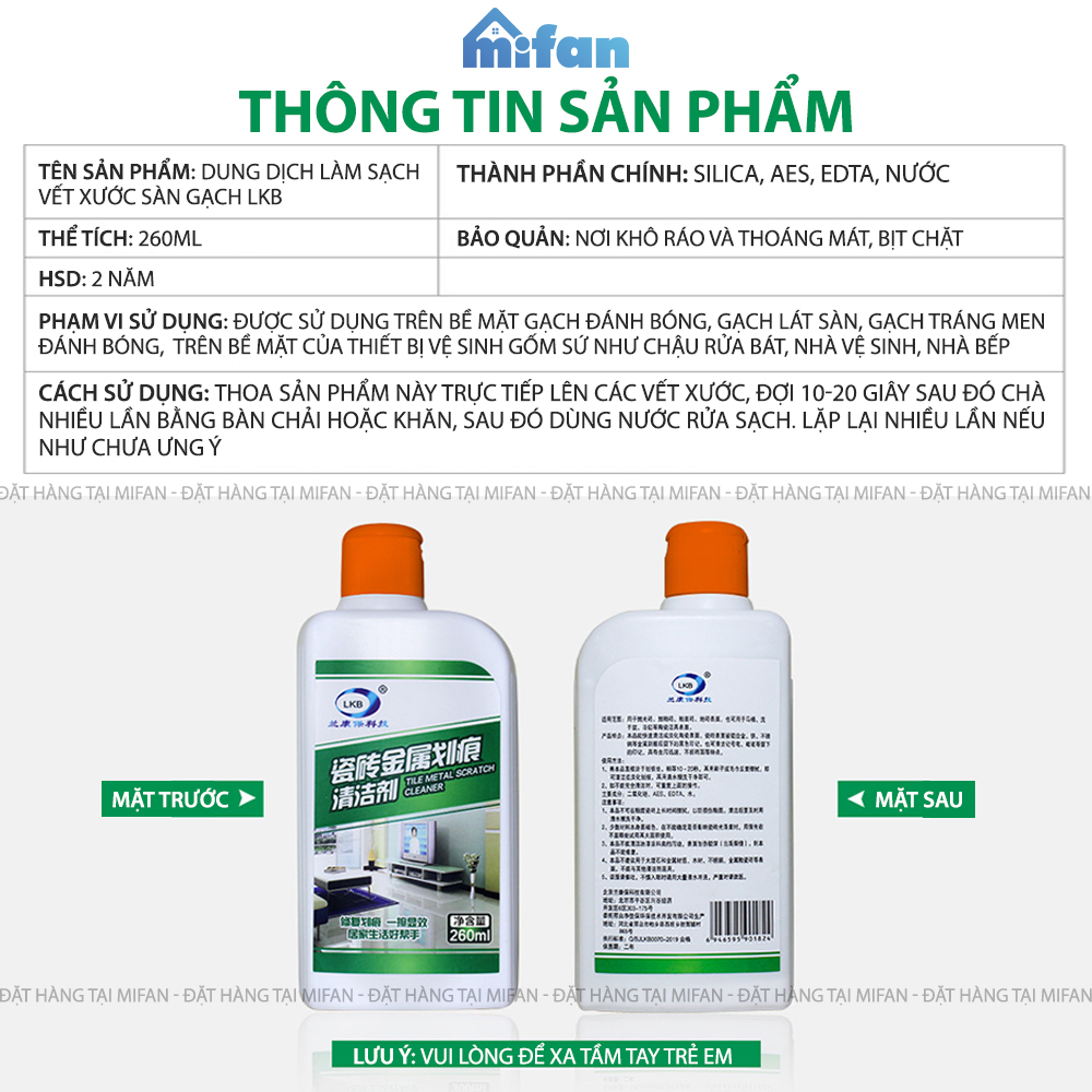 Dung Dịch Làm Sạch Vết Xước Sàn Gạch LKB 260ml - Hàng Chính Hãng