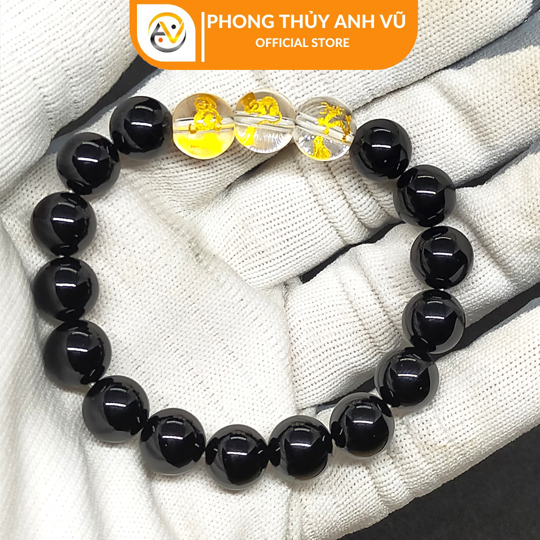 Vòng tam hợp thân tý thìn đã khai quang chất liệu mã não đen - size 8 10 12ly - may mắn tài lộc - Vòng Tam Hợp Anh Vũ