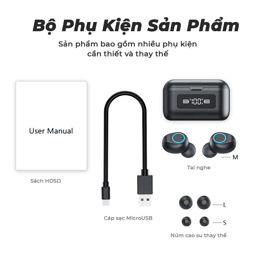 Tai Nghe Bluetooth Chơi Game Nghe Nhạc Xem Phim Tập Gym, Âm Thanh 3D Có Đèn Led, Điều Khiển Cảm Ứng, Chống Nước, Kiêm Pin Sạc Dự Phòng - Hàng Chính Hãng