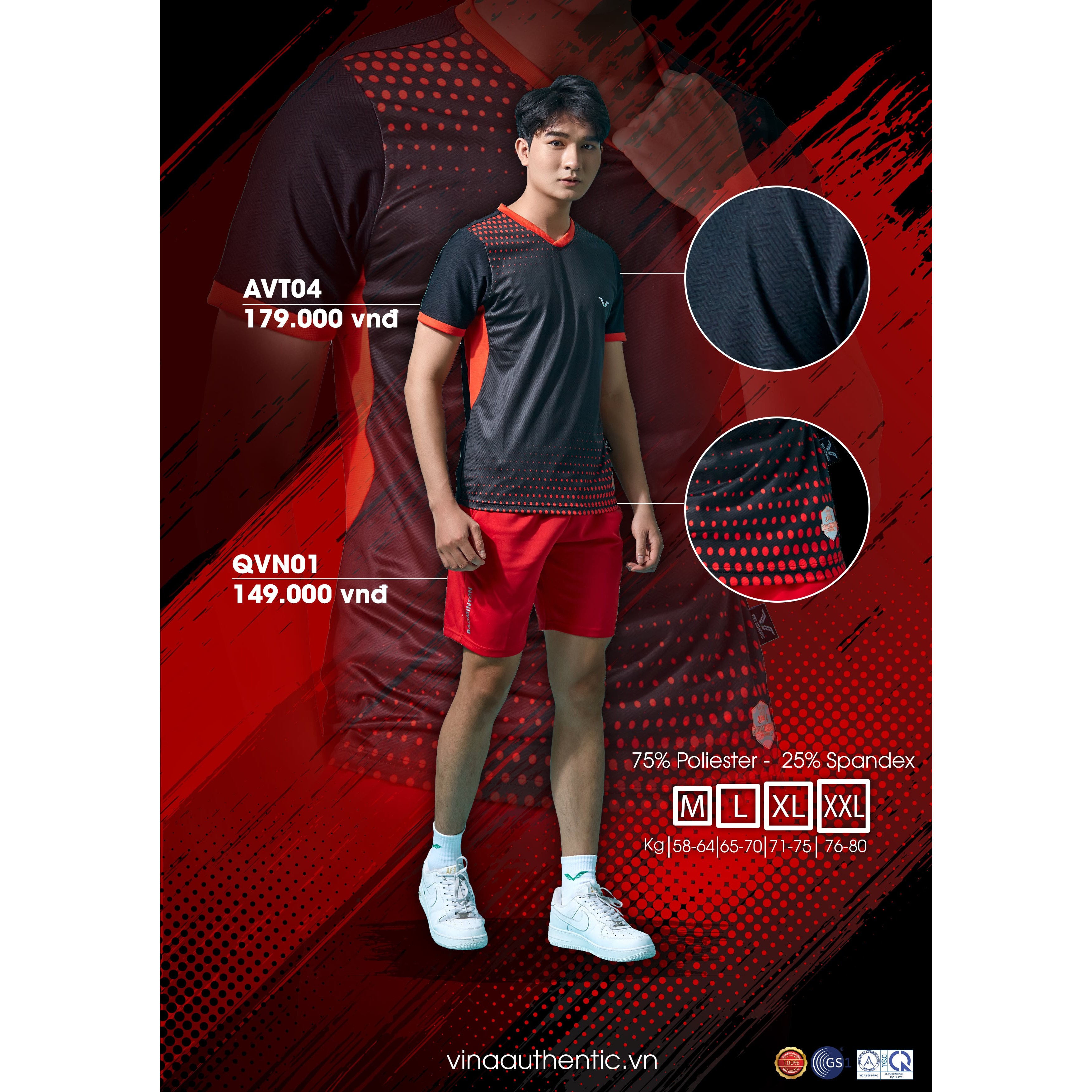 Áo Nam Cổ Tròn Vina Authentic AVT04 Form thể thao , Mềm mịn , Không Ra Mầu , Không Xù Lông