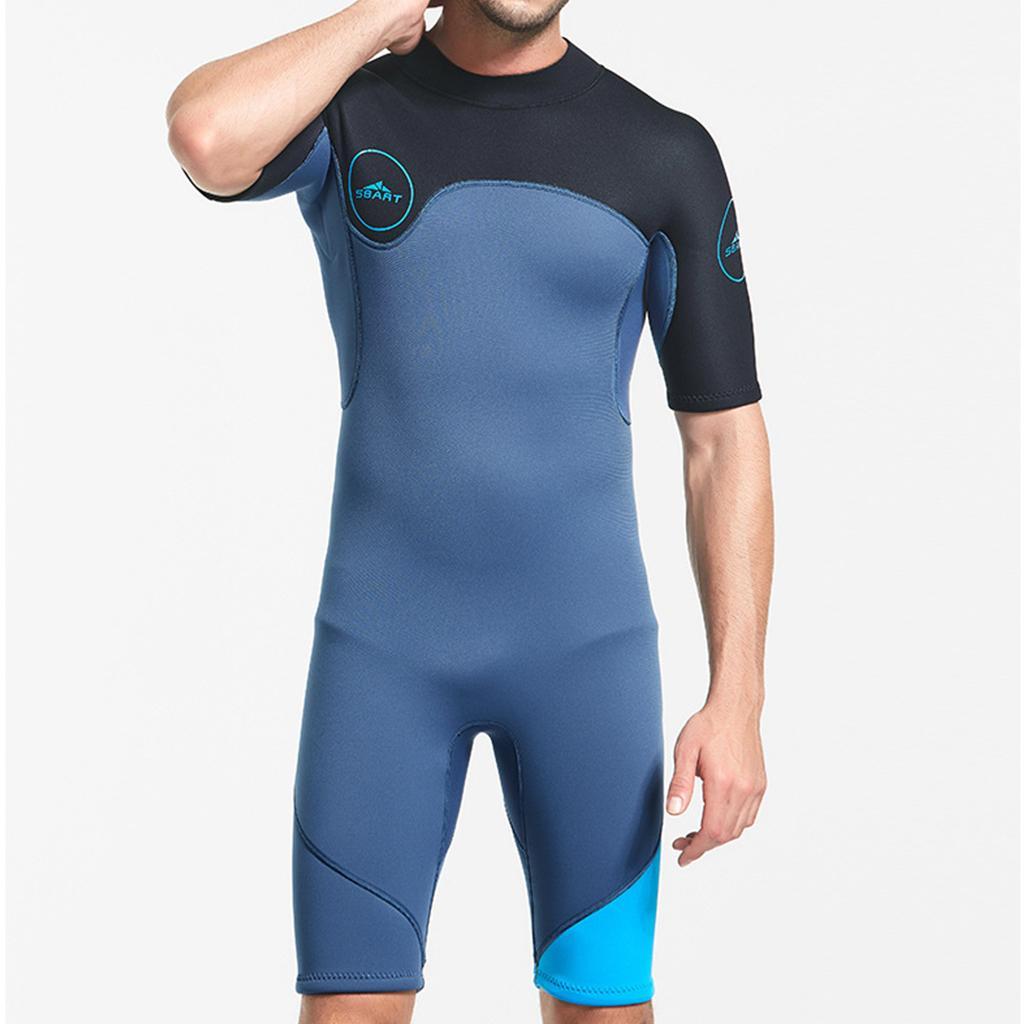 Mens 2mm Shorty Wetsuit Diving Snorkeling Swimming Scuba Dive Suit Jumpsuit Blue