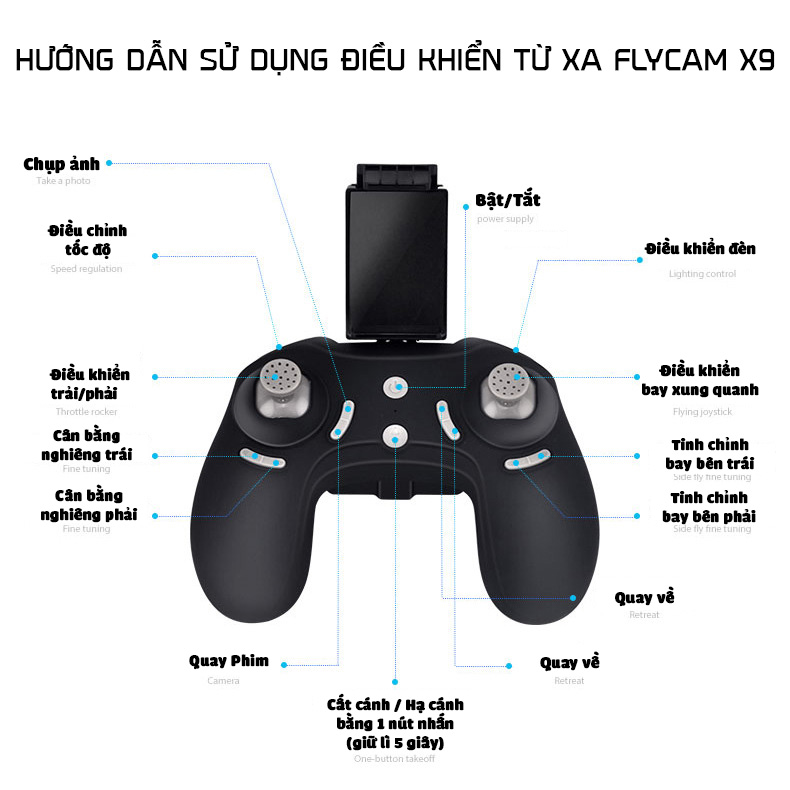 Flycam gấp gọn X9 quay phim chụp ảnh full-HD 1080p pin 1200mAh xem trực tiếp trên điện thoại