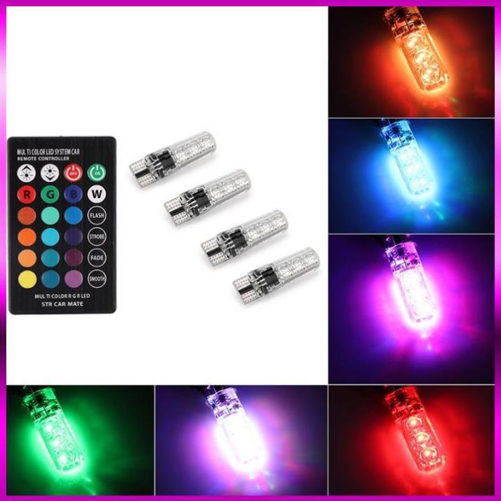 Bộ đèn led rgb demi điều khiển màu + chế độ nháy, sáng chuẩn t10 12v 206669