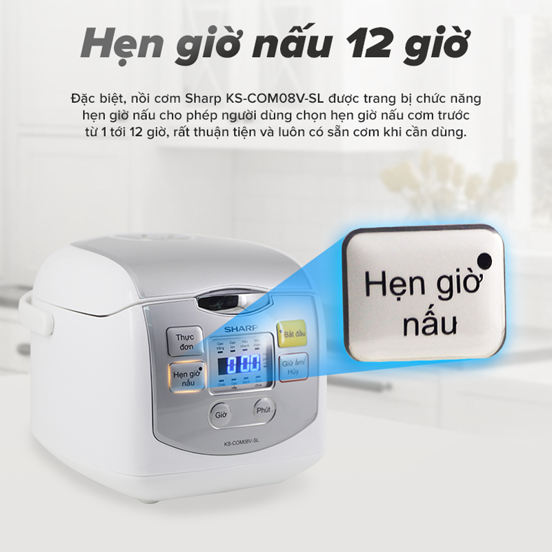 Nồi Cơm Điện Tử Sharp KS-COM08V-SL (0.72 Lít) – Hàng Chính Hãng