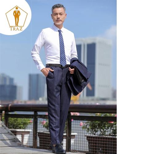 Áo Sơ Mi Nam Công Sở Trung Niên TRAZ Trắng Trơn Dài Tay Vải Cotton