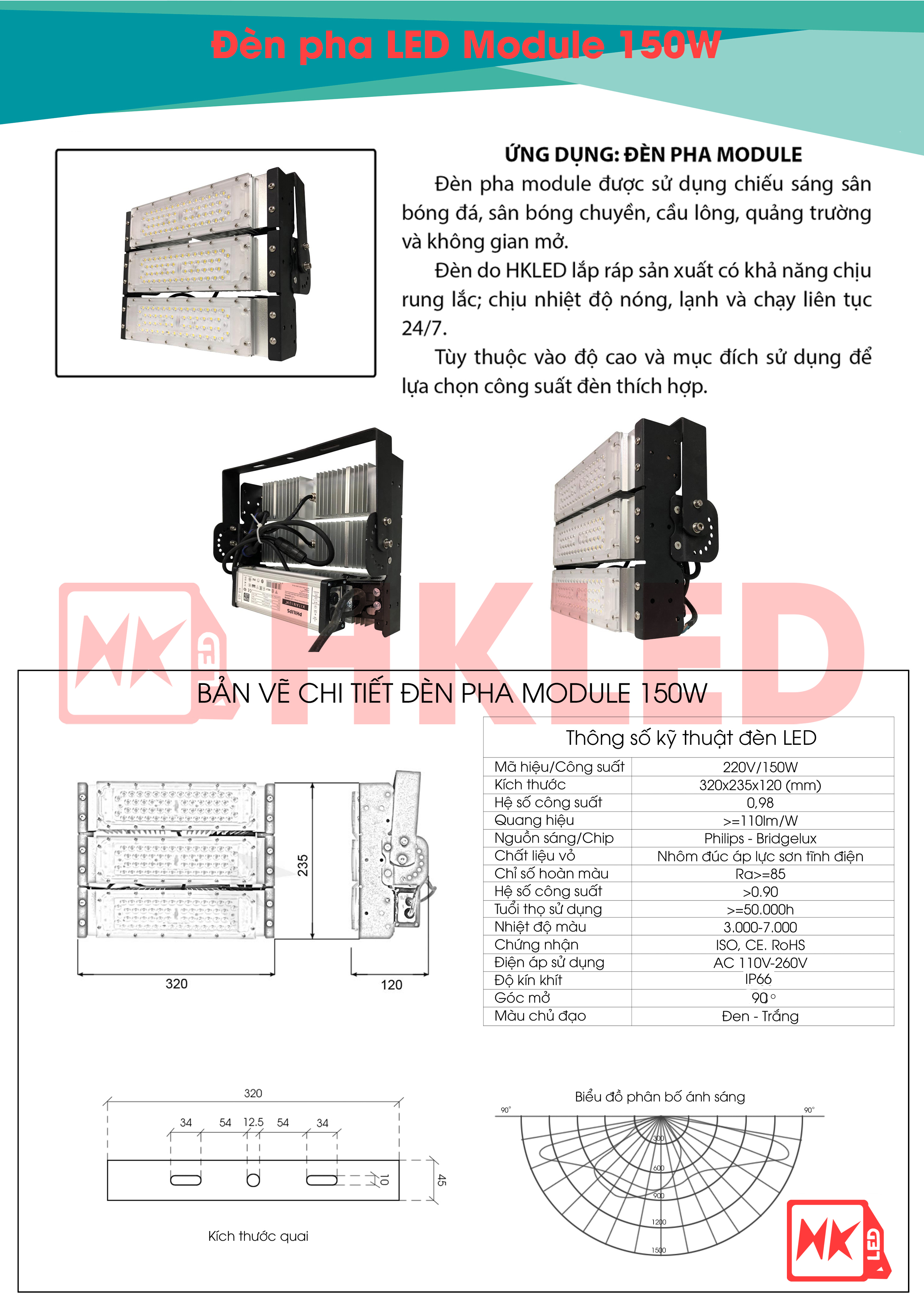 HKLED - Đèn pha LED Module OEM Philips 150W - DPMPL150