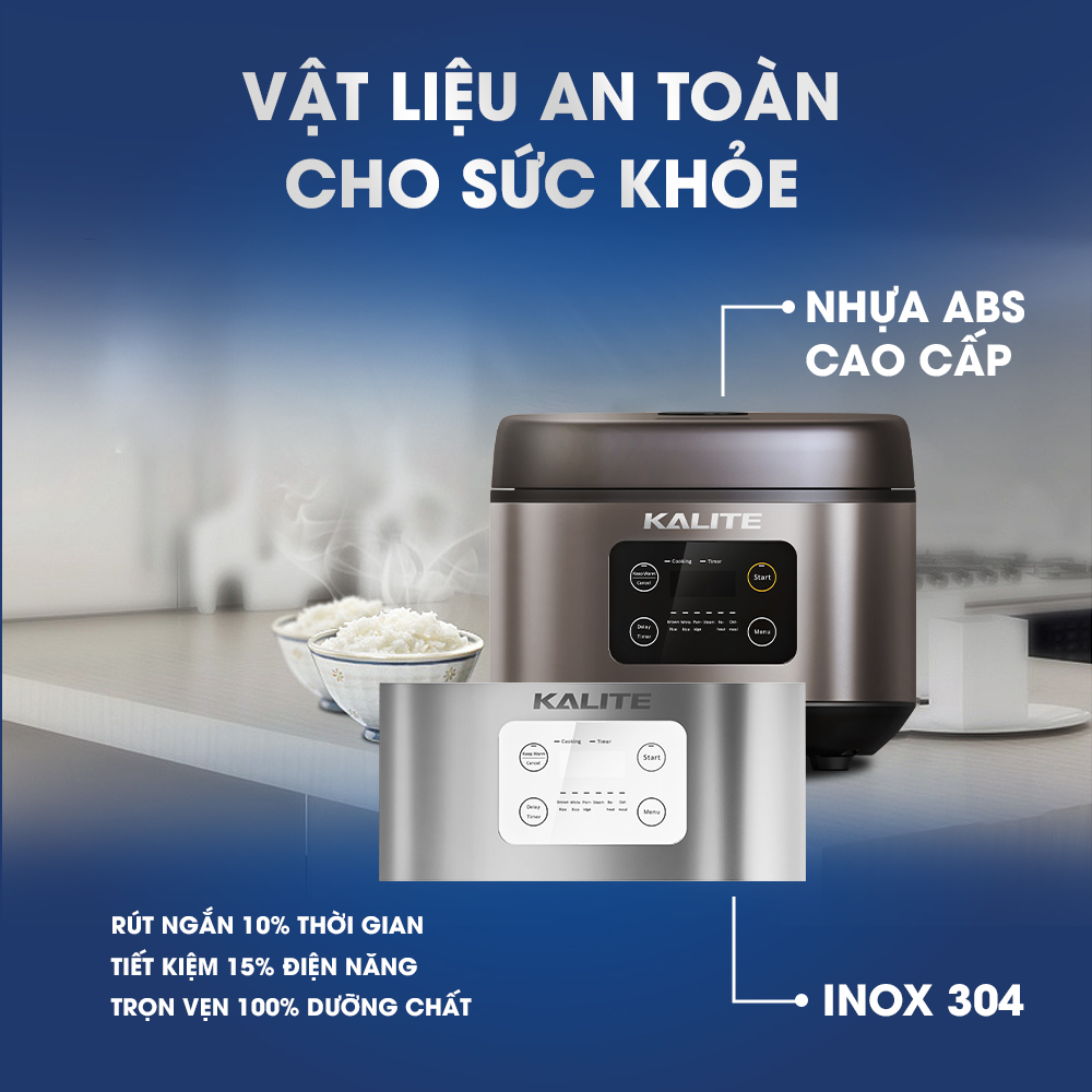 Nồi cơm điện tử đa năng Kalite KL 620, công suất 860W, dung tích 1.8L, bảng điều khiển tiếng Việt, hàng chính hãng