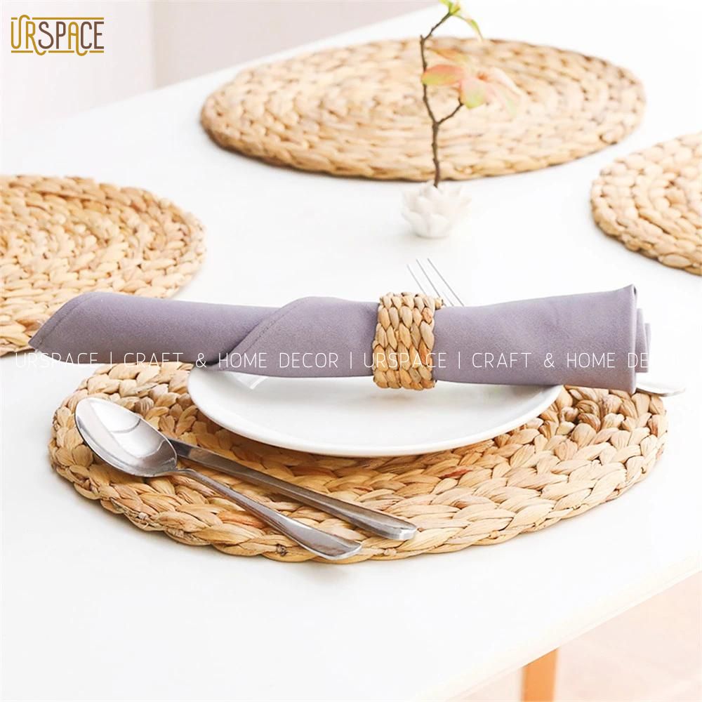 Phụ kiện trang trí bàn ăn tấm lót dĩa và nút thắt khăn ăn URSPACE bằng lục bình / ROUND HYACINTH PLACE MAT & KIN RINGS
