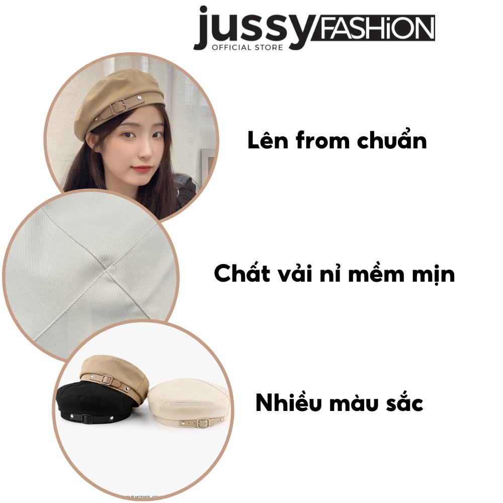 Mũ Nồi Khóa Da Cao Cấp Jussy Fashion Kiểu Mũ Beret Nữ Chất Vải Nỉ 2 Lớp Màu Sắc Vintage Phong Cách Hàn Quốc