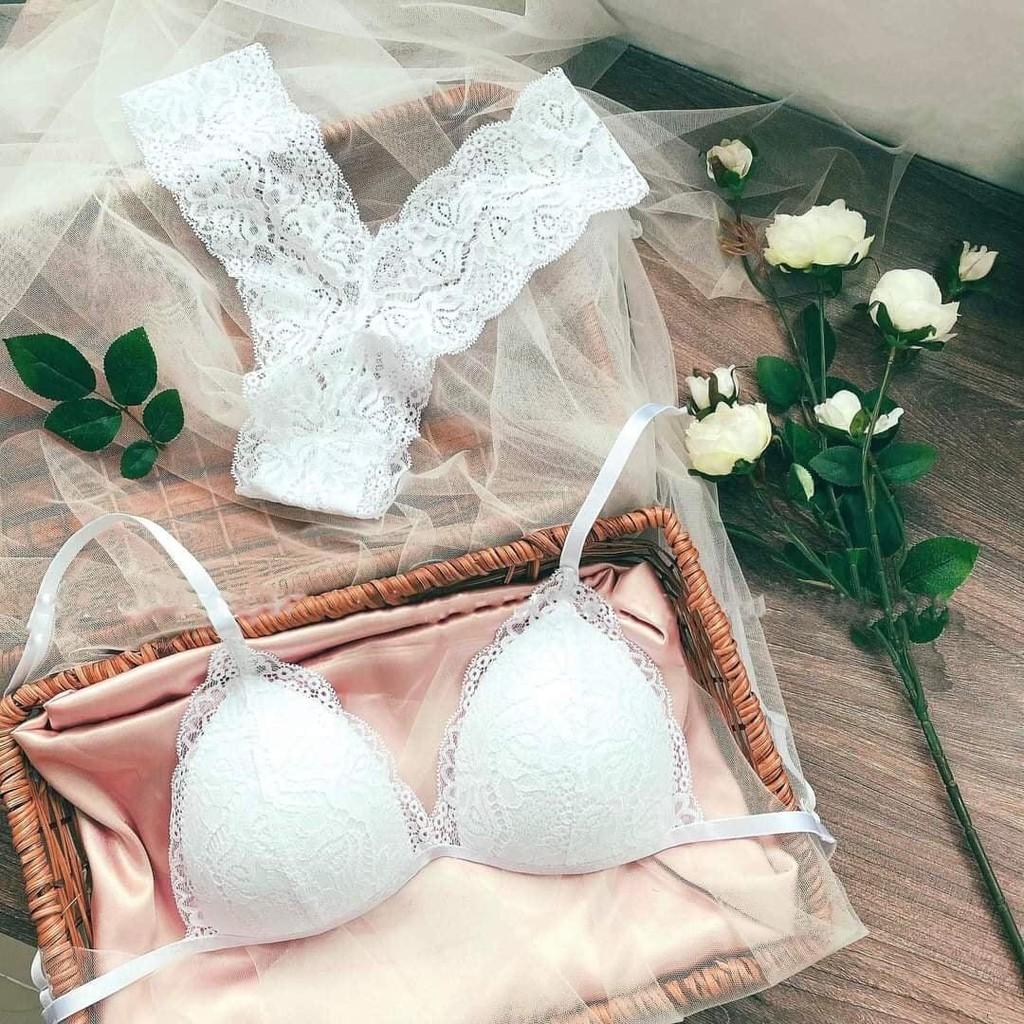 Sét đồ bra ren trắng thiết kế bằng chất liệu vải ren thoáng mát vô cùng sexy và gợi cảm