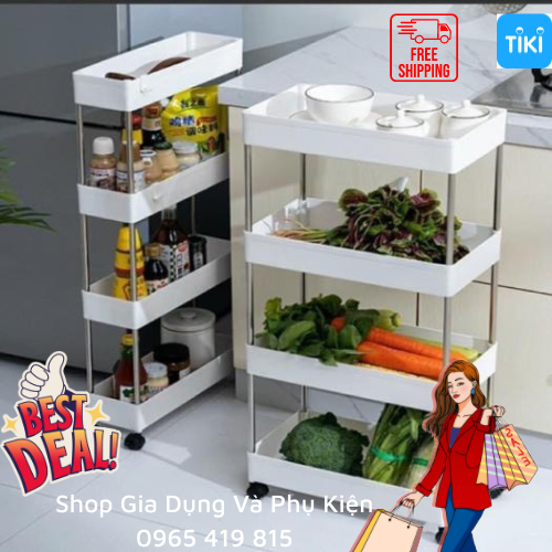 Kệ 4 tầng đa năng có bánh xe