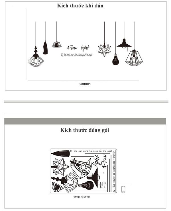 DECAL DÁN TƯỜNG CHÙM ĐÈN FLOW LIGHT VÀ CÂY SAO TUYẾT HƯƠU XANH
