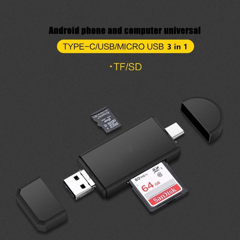 Đầu đọc thẻ nhớ tốc độ cao hai cổng USB/Micro USB/ type C 3 trong 1 tiện lợi