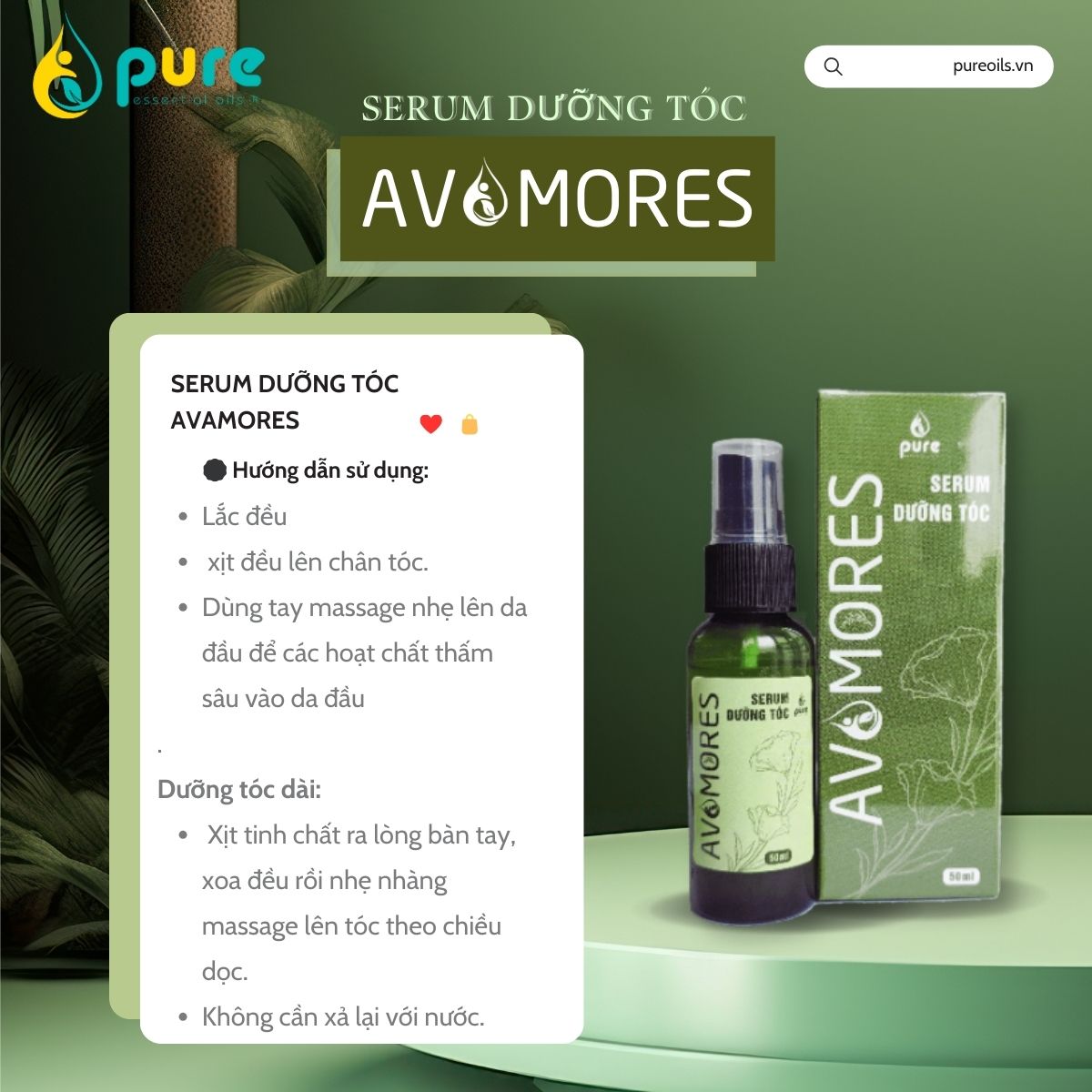 AVAMORES Dầu Gội Thảo Dược, Dầu Xả Thảo Dược - Giúp Tóc Sạch Gàu, Mượt, Chống rụng, thuần chay kích mọc tóc, sau 4 lần gội.