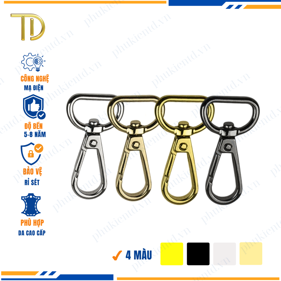 Móc càng cua túi xách,móc khóa càng cua túi xách,móc chó túi xách 25mm Mạ điện bền 5-8 năm