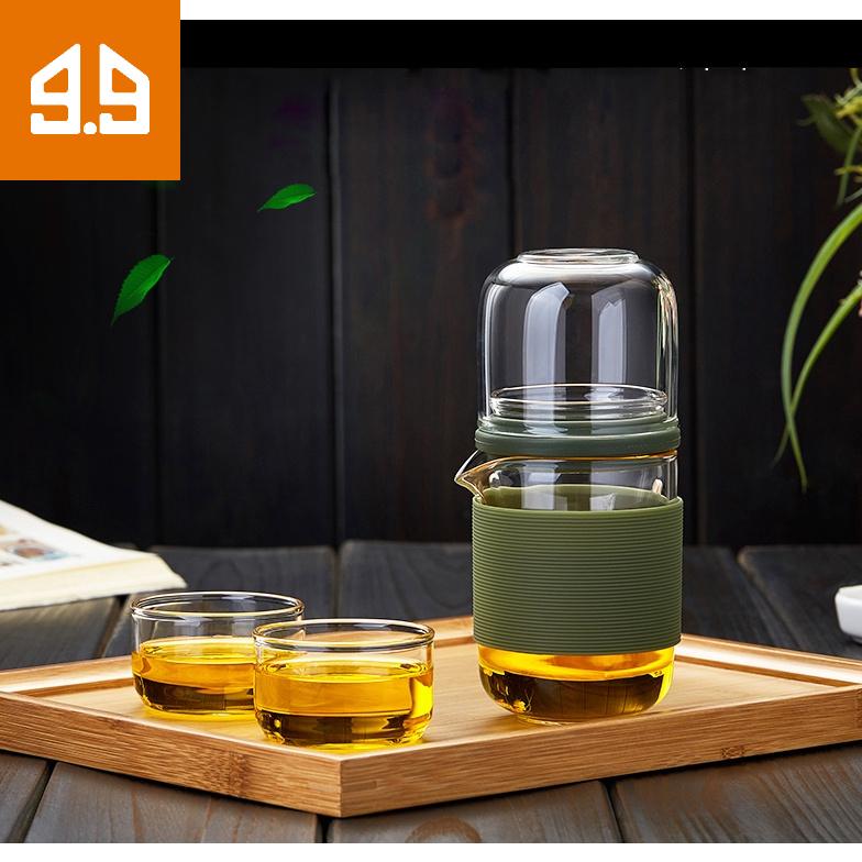 Bộ ấm trà du lịch một ấm và hai cốc chiếc cốc thủy tinh chịu nhiệt cầm tay đơn giản Meisini-M-KKB-225