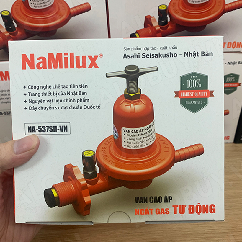 Bộ van gas cao áp tự động an toàn Namilux NA-537SH + [1.5m] dây dẫn gas + [2 cái] cổ dê - cho Bếp Khè DÙNG BÌNH GAS XÁM, GAS PETROLIMEX - Hàng chính hãng