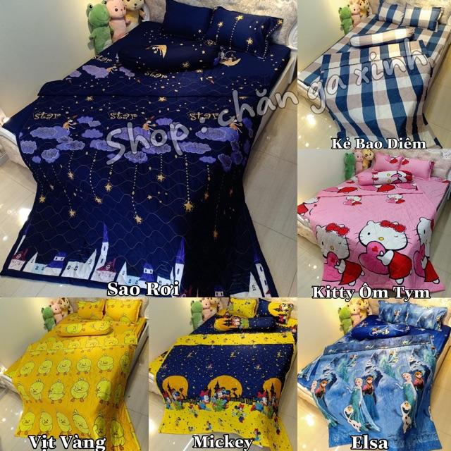Bộ chăn hè ga gối tặng 1 vỏ gối ôm poly cotton set 5 món