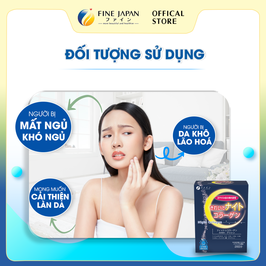 Bột Uống Hỗ Trợ Giấc Ngủ & Đẹp Da Night Collagen FINE JAPAN 28 thanh