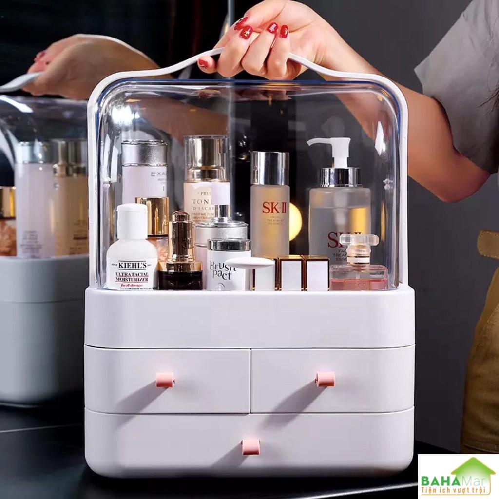 HỘP ĐỰNG MỸ PHẨM - ĐỒ TRANG ĐIỂM 3 TẦNG CHỐNG BỤI CÓ QUAI XÁCH Tạo ngăn nắp, gọn gàng cho mỹ phẩm và sử dụng