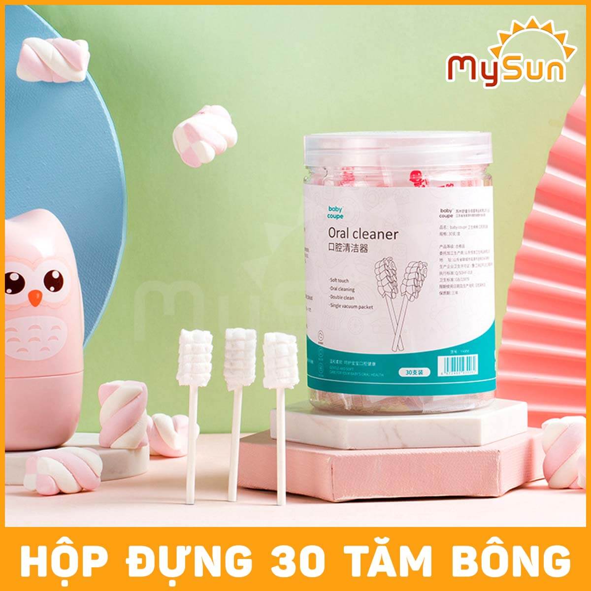 Vệ sinh rưa lưỡi răng miệng cho bé sơ sinh bằng que gạc tăm 100% bông cotton MySun