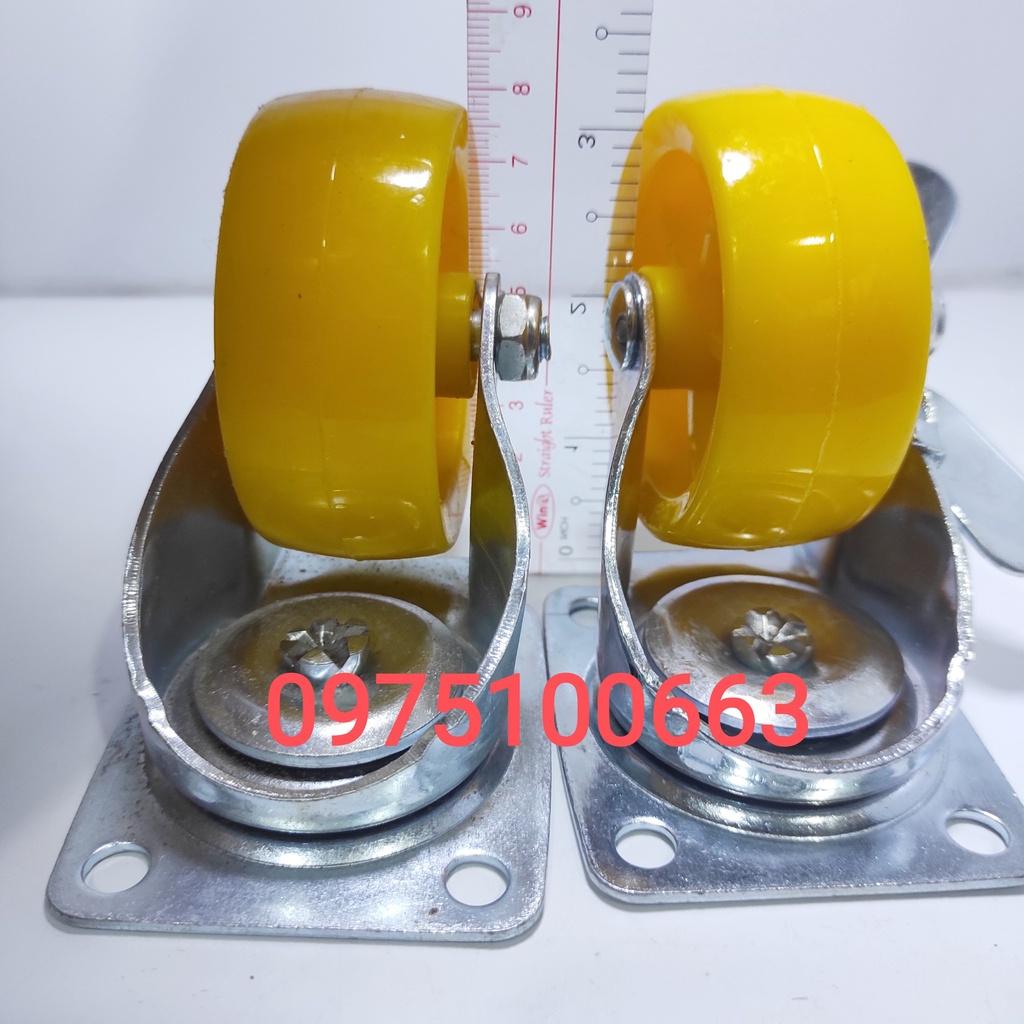 Bánh xe nhựa vàng 8cm có phanh và không phanh- Bánh xe- bánh xe đẩy hàng- bánh xe tủ