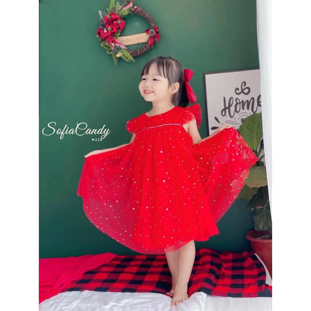 Váy bé gái đầm bé gái màu đỏ sao lấp lánh thiết kế fomr baybydoll cho bé gái luôn tỏa sáng ở mọi nơi
