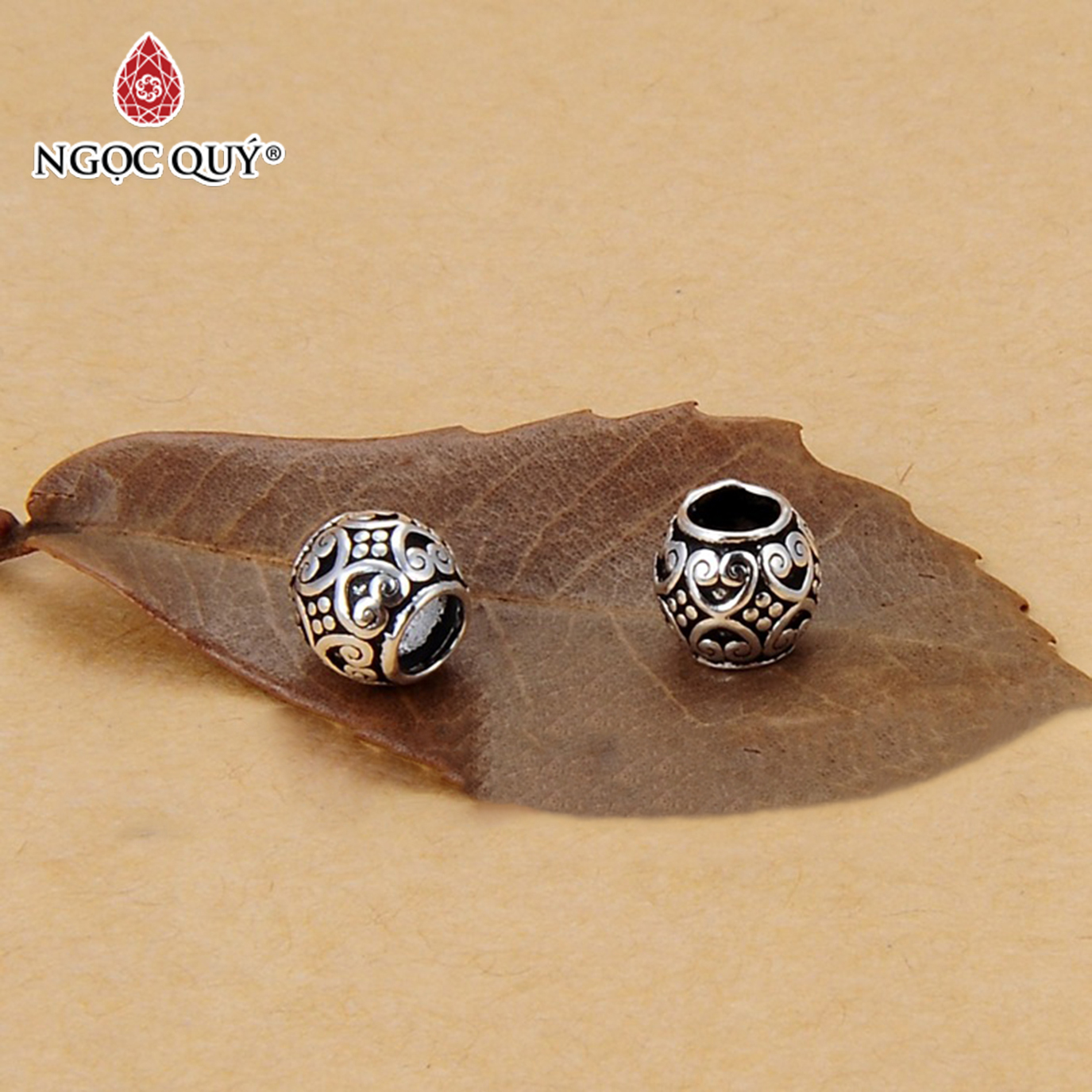 Combo 3 cái charm bạc chặn hạt họa tiết hoa văn - Ngọc Quý Gemstones