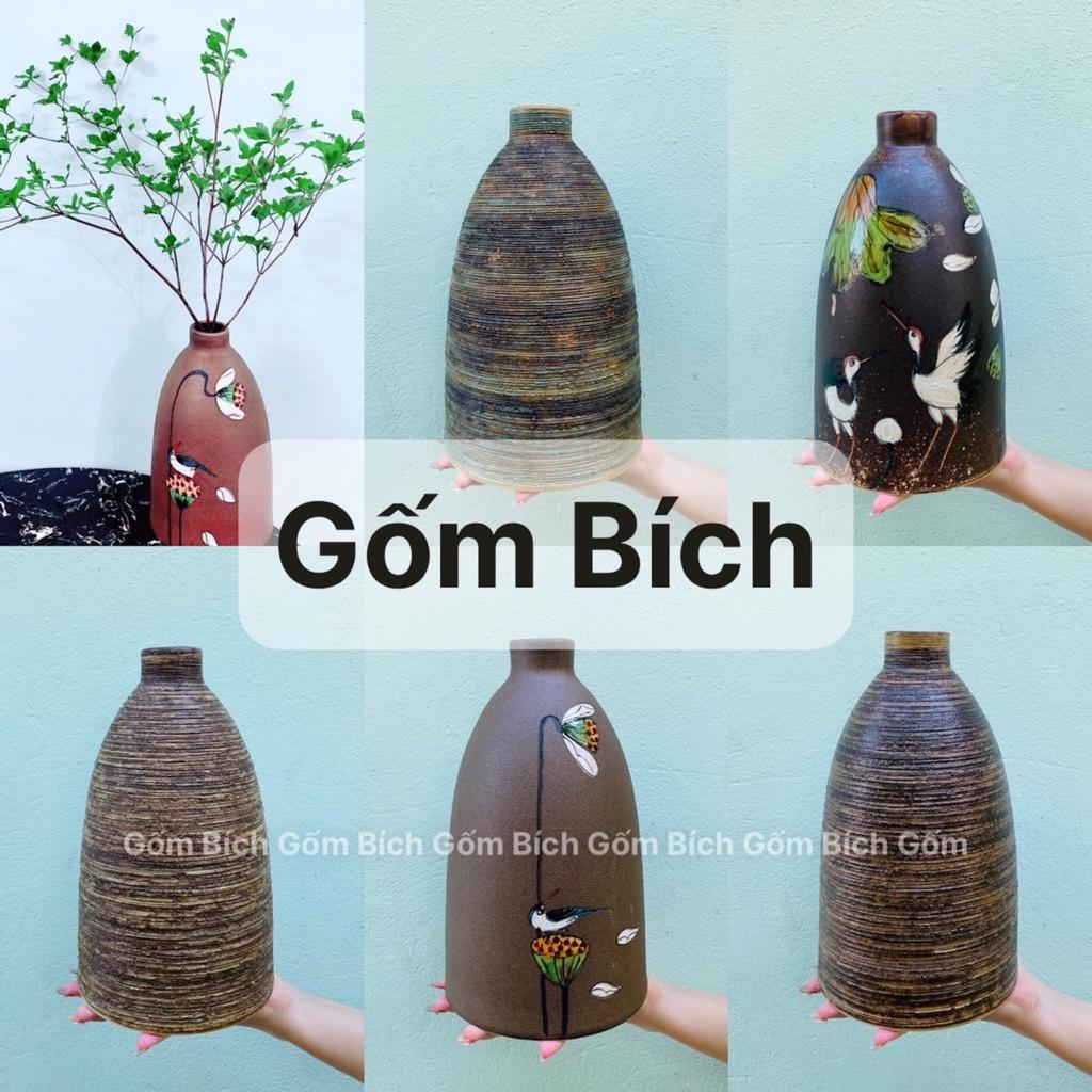 Bình Hoa Lọ Hoa Dáng Chuông Cổ Nhỏ Cắm Cành Decor Men Mộc Gốm Sứ Bát Tràng - Gốm Bích