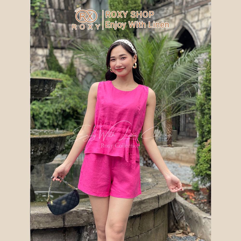 Set Đồ Nữ Linen Cổ Tròn Kết Hợp Bo Chun + Quần Short Năng Động