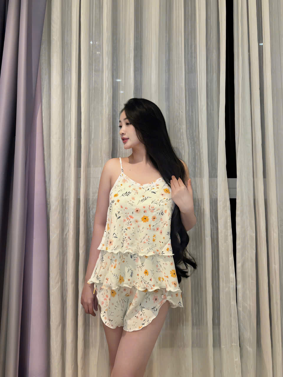 Đồ bộ dây sexy mặc nhà chất Mango cao cấp mát mịn họa tiết bông dễ thương Nourish NTBMN0026