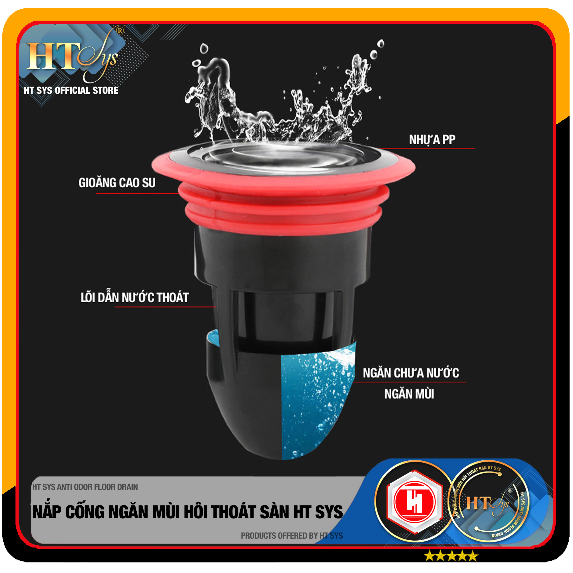Phụ kiện ngăn mùi cống thoát nước nhà tắm - HT SYS - Ngăn mùi hôi - Ngăn nước trào ngược - Ngăn côn trùng xâm nhập