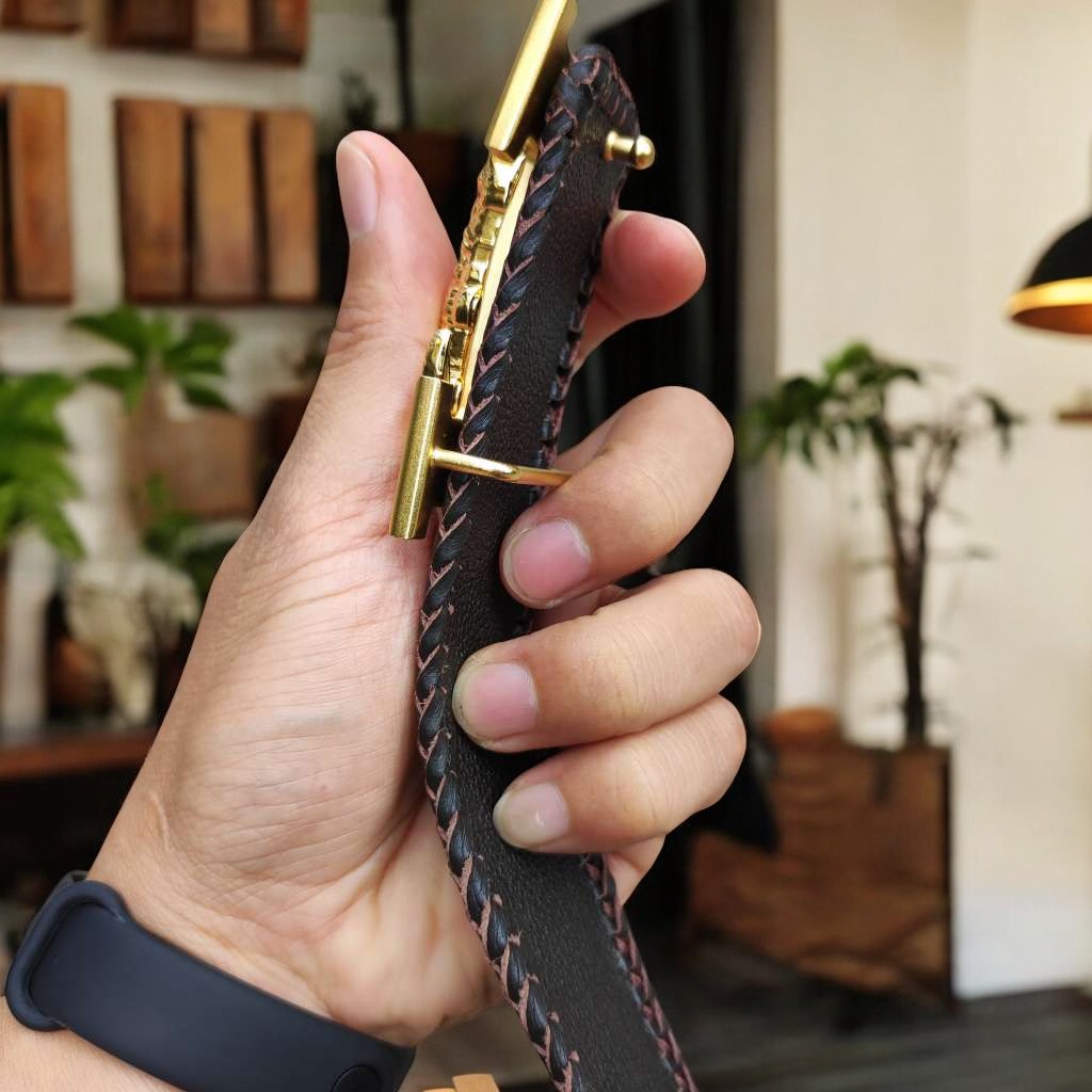 Dây nịt da bụng cá sấu liền tấm 4cm H29N1. Khóa H thép ko gỉ loại 1