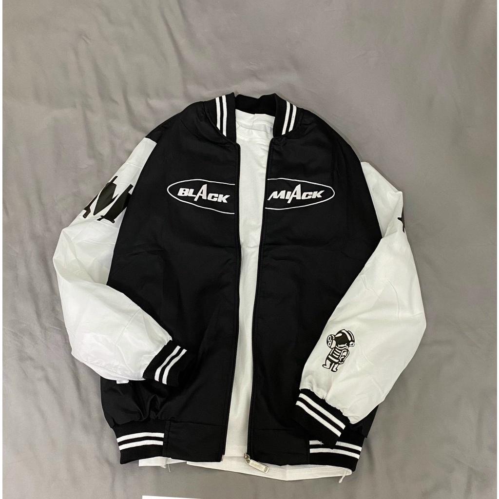 Áo khoác dù Bomber Phối Màu BLACK Áo khoác unisex Cổ Bo Dệt Unisex Nam Nữ Ulzzang Hình Thật Cuối