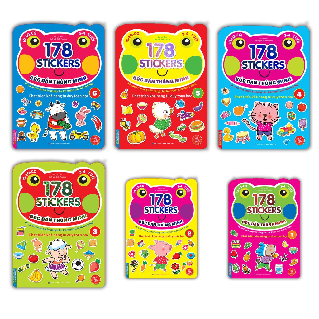 Sách - Combo 178 stiker Bóc dán hình thông minh phát triển khả năng tư duy toán học IQ EQ CQ
