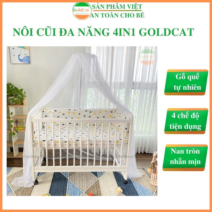 Cũi Giường Cho Bé 4IN1 GOLDCAT C11 Chất Liệu Gỗ Quế Tự Nhiên Màu Trắng, An Toàn Cho Bé, Giúp Bé Chống Trào Ngược