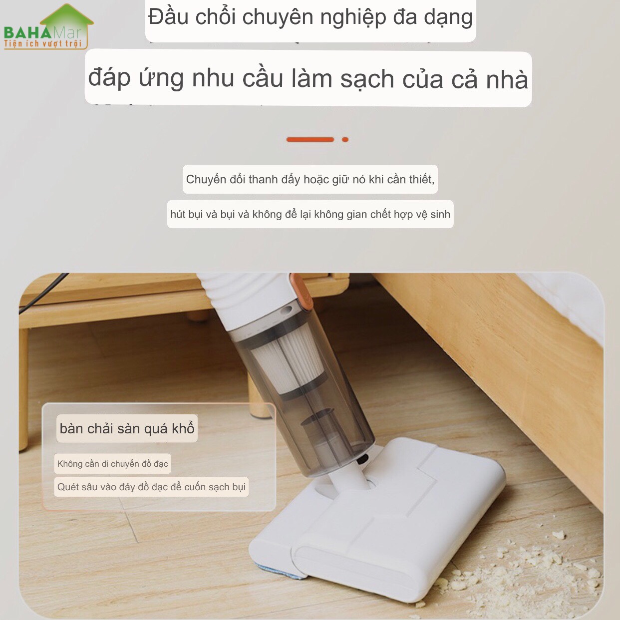 MÁY ĐA NĂNG TÍCH HỢP HÚT BỤI VÀ LAU NHÀ KÉP KHÔ VÀ ƯỚT "BAHAMAR" Lực hút chân không cực mạnh lau kép khô và ướt theo nhu cầu sử dụng