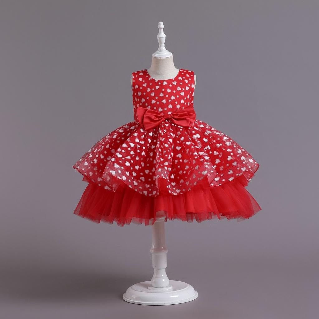 Đầm voan công chúa cho bé gái dự tiệc màu đỏ size 15-30kg hàng Quảng Châu cao cấp